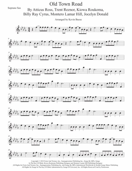 Old Town Road Soprano Sax Original Key Sheet Music