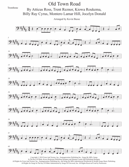 Old Town Road Trombone Original Key Sheet Music