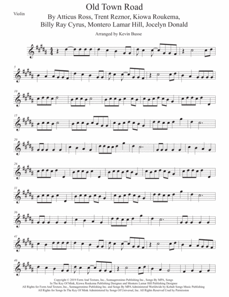 Free Sheet Music Old Town Road Violin Original Key