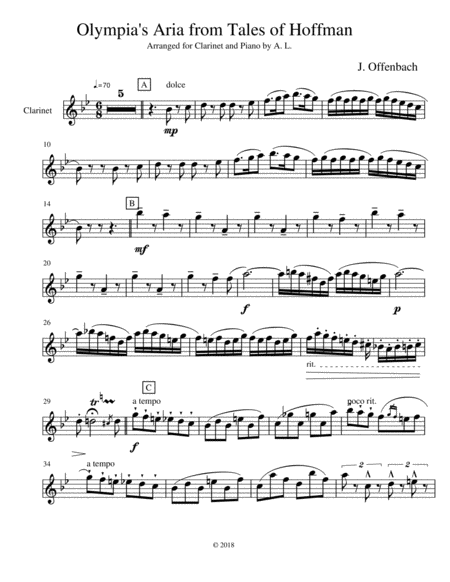 Free Sheet Music Olympias Aria For Clarinet And Piano