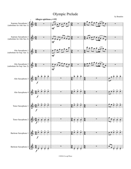 Free Sheet Music Olympic Prelude For Saxophone Octet