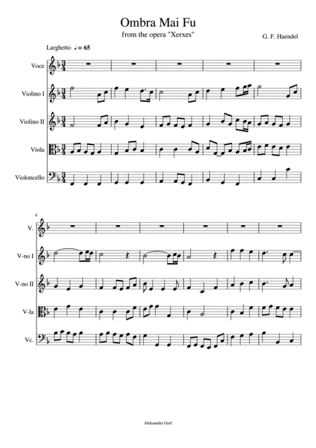 Free Sheet Music Ombra Mai Fu