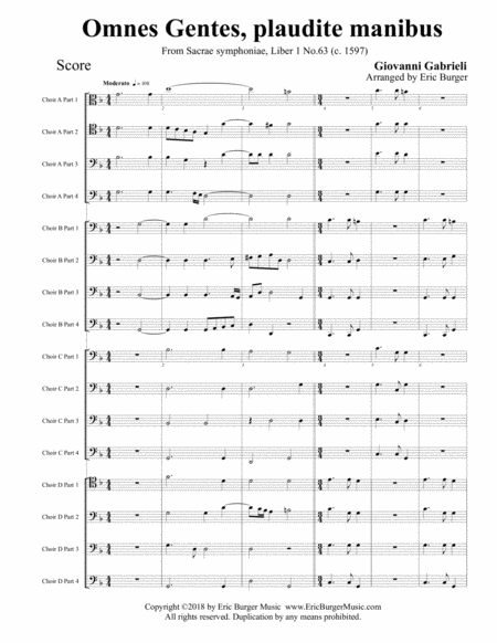 Omnes Gentes Plaudite Manibus For Trombone Or Low Brass Sedectet 16 Sheet Music