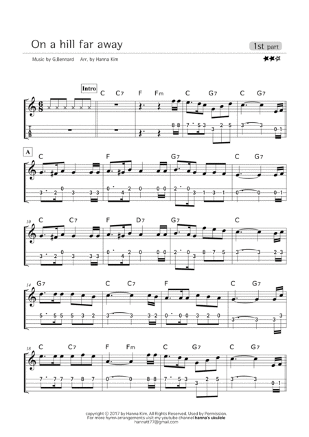 Free Sheet Music On A Hill Far Away Hymn Ukulele Ensemble