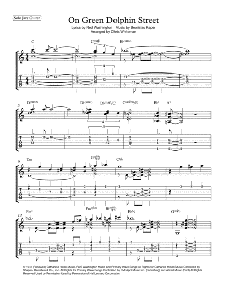 Free Sheet Music On Green Dolphin Street Jazz Guitar Chord Melody