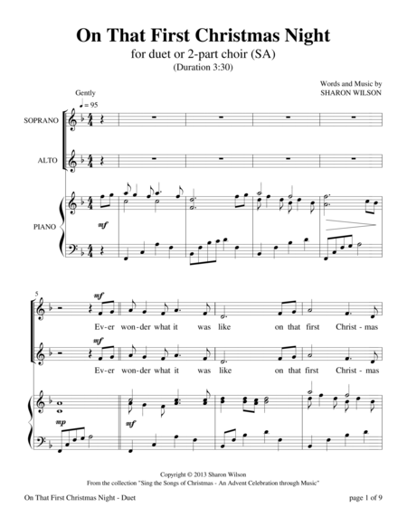 Free Sheet Music On That First Christmas Night For Duet Or 2 Part Choir Sa