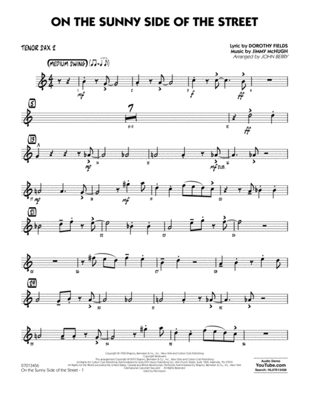 Free Sheet Music On The Sunny Side Of The Street Arr John Berry Tenor Sax 2