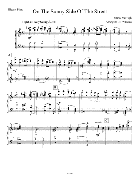 On The Sunny Side Of The Street Electric Piano Sheet Music