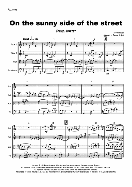 On The Sunny Side Of The Street Jazz Classic String Quartet Sheet Music