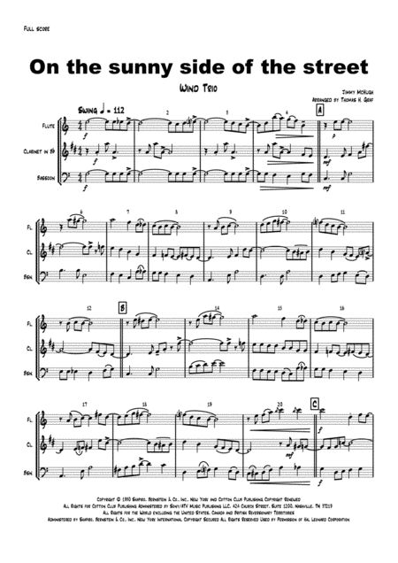 On The Sunny Side Of The Street Jazz Classic Wind Trio Sheet Music