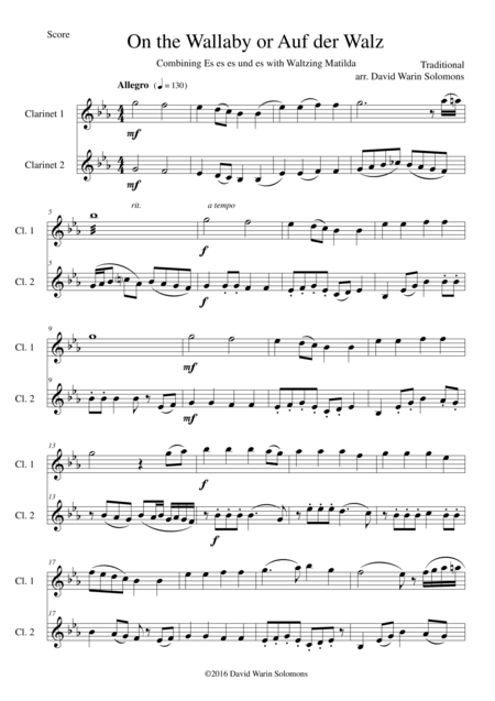 Free Sheet Music On The Wallaby Or Auf Der Walz For 2 Clarinets
