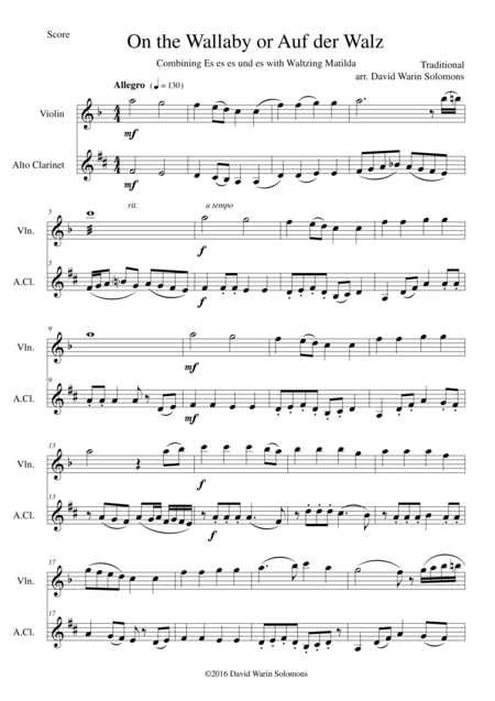 Free Sheet Music On The Wallaby Or Auf Der Walz For Violin And Alto Clarinet