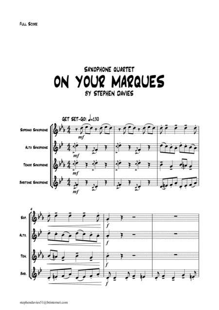 On Your Marques For Saxophone Quartet Sheet Music