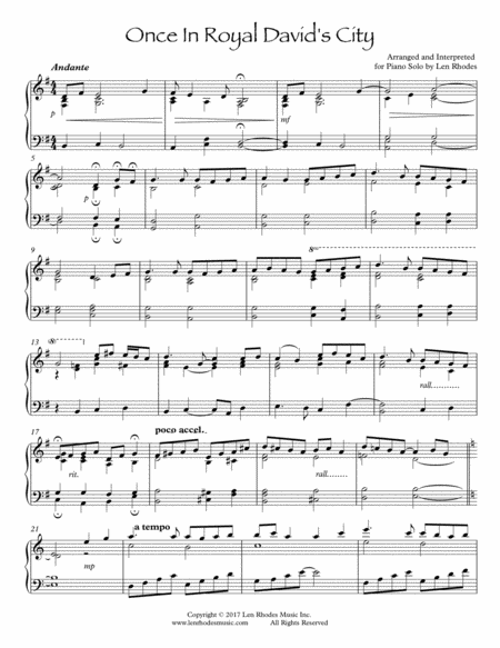 Once In Royal Davids City A Reflective Piano Solo Sheet Music