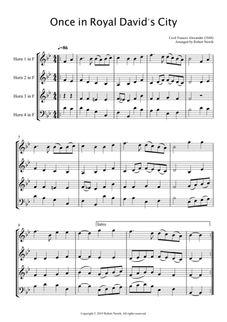 Once In Royal Davids City For Horn Quartet Sheet Music