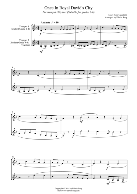 Once In Royal Davids City For Trumpet Bb Duet Suitable For Grades 2 6 Sheet Music