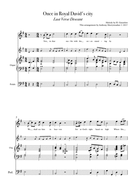 Free Sheet Music Once In Royal Davids City Last Verse Arrangement And Descant