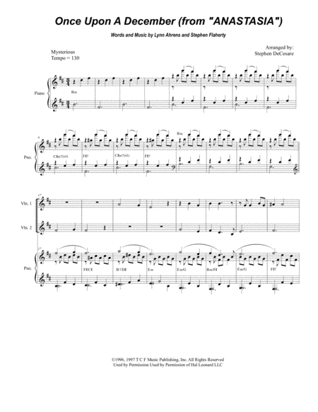 Once Upon A December For String Quartet And Piano Sheet Music