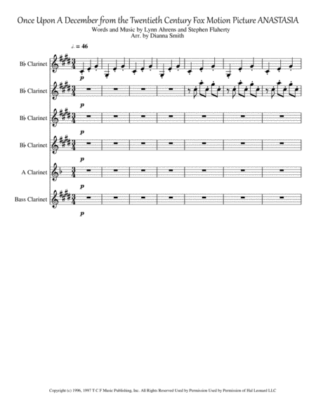 Once Upon A December From Anastasia Clarinet Choir Sheet Music