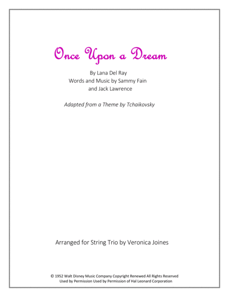 Free Sheet Music Once Upon A Dream For String Trio Violin 1 Violin 2 Cello