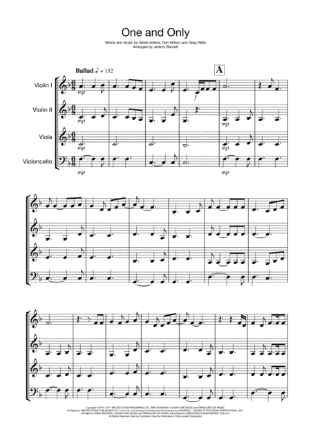 One And Only String Quartet Trio Sheet Music