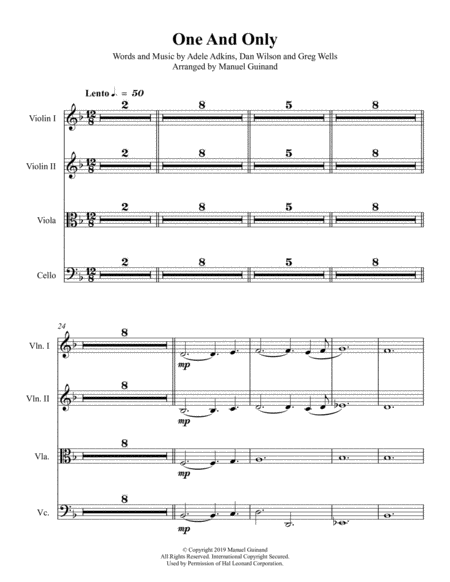 Free Sheet Music One And Only String Quartet