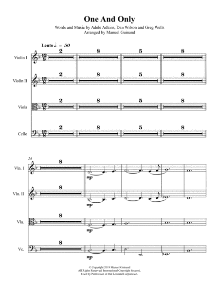 One And Only String Quartet Sheet Music