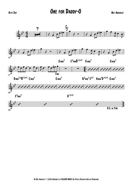 Free Sheet Music One For Daddy O Alto Sax