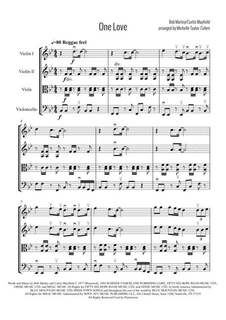 One Love People Get Ready String Quartet Sheet Music