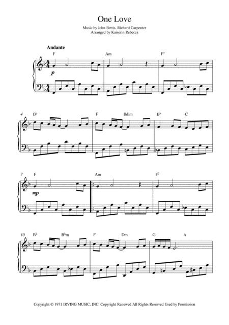 One Love Piano Solo With Chords Sheet Music