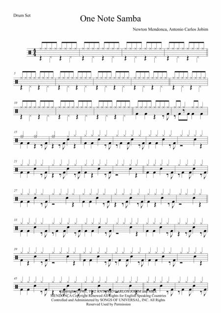 One Note Samba Samba De Uma Nota So Drum Set Sheet Music