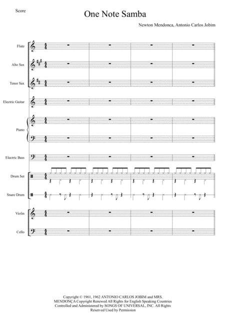 Free Sheet Music One Note Samba Samba De Uma Nota So Score And Individual Parts