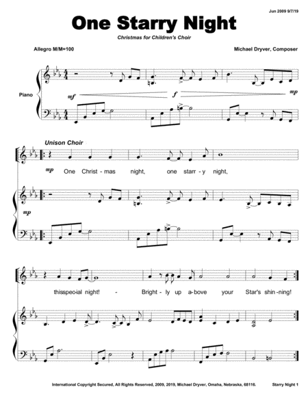 Free Sheet Music One Starry Night