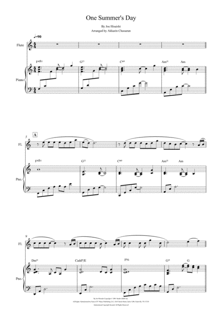 One Summers Day From Spirited Away For Solo Flute And Piano Sheet Music