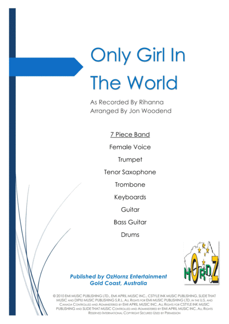 Free Sheet Music Only Girl In The World 7 Piece Chart