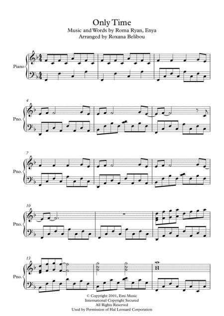 Free Sheet Music Only Time F Major By Enya Piano