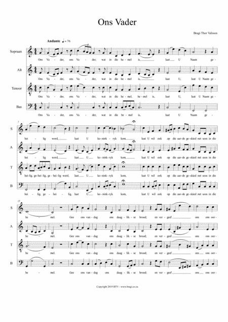 Ons Vader Original Composition For Satb Choir In Afrikaans Sheet Music