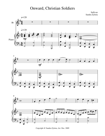 Free Sheet Music Onward Christian Soldiers Treble Bb Instrument Solo