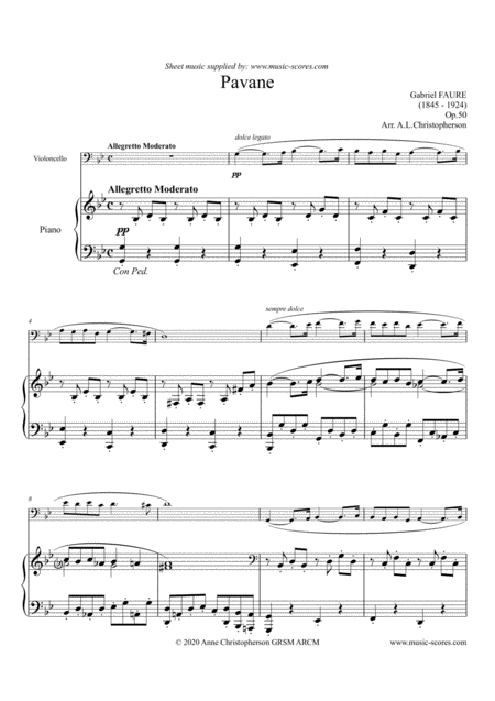 Free Sheet Music Op 50 Pavane Cello And Piano