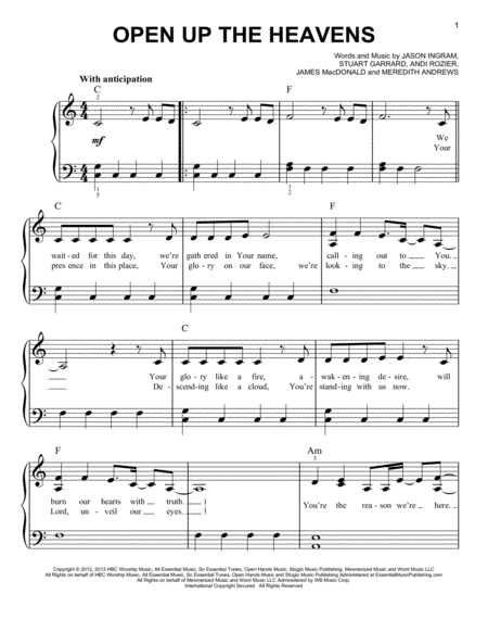 Free Sheet Music Open Up The Heavens