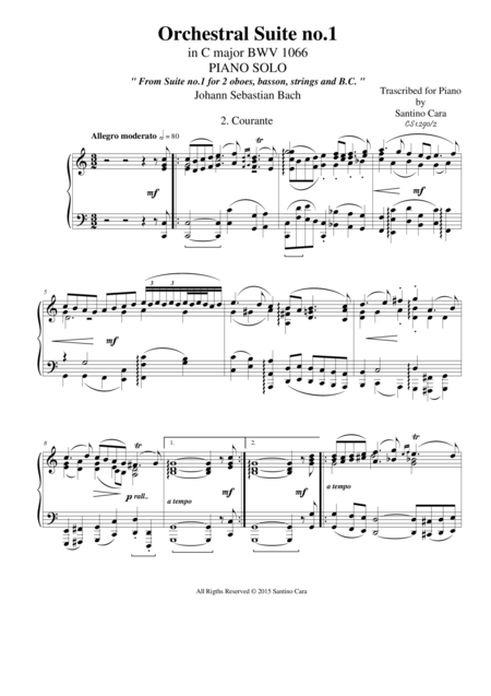 Orchestral Suite No 1 In C Major Bwv 1066 Ii Courante Piano Solo Sheet Music