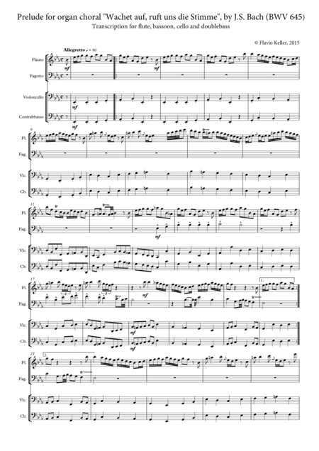 Organ Chorale Prelude Wachet Auf Ruft Uns Die Stimme Transcription For Chamber Instruments Sheet Music