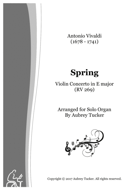 Organ Spring From The Four Seasons Violin Concerto In E Major Rv 269 Antonio Vivaldi Sheet Music