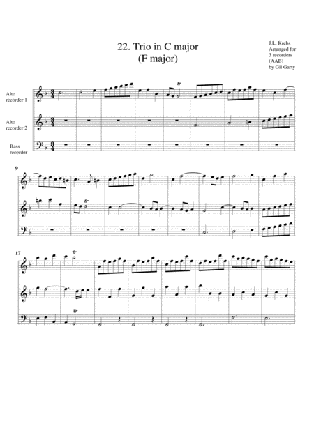 Organ Trio In C Major Breitkopf Edition No 22 Arrangement For 3 Recorders Sheet Music