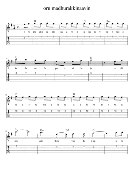 Oru Madhurakkinavin Sheet Music