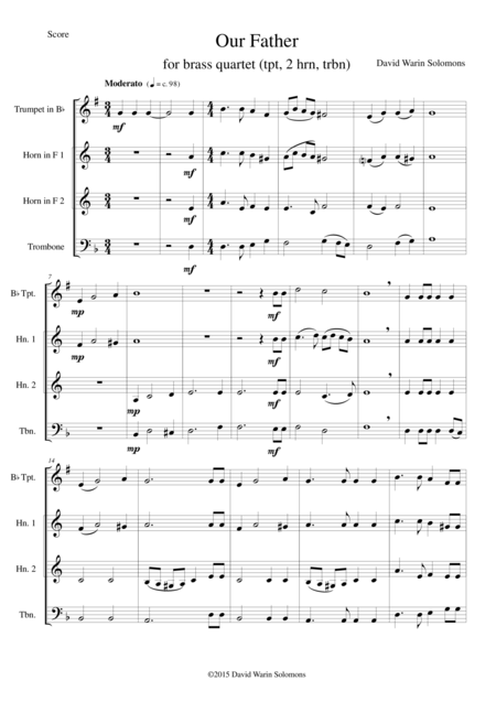 Our Father For Brass Quartet Tpt 2 Hrn And Tbn Sheet Music