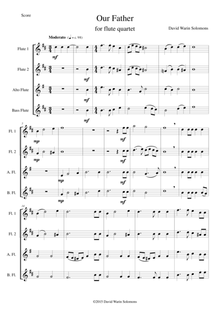 Our Father For Flute Quartet Sheet Music