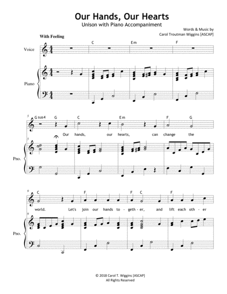 Our Hands Our Hearts Unison Sheet Music