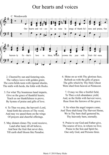 Our Hearts And Voices Let Us Raise A New Tune To A Wonderful Old Hymn Sheet Music