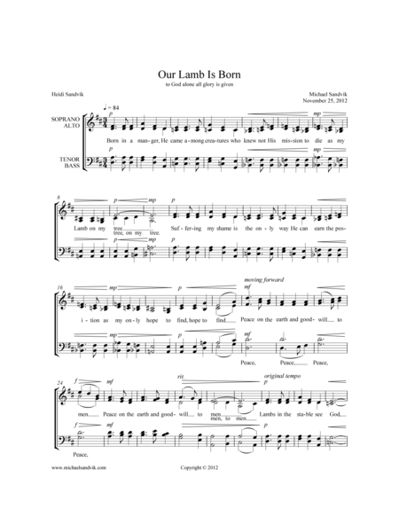 Free Sheet Music Our Lamb Is Born